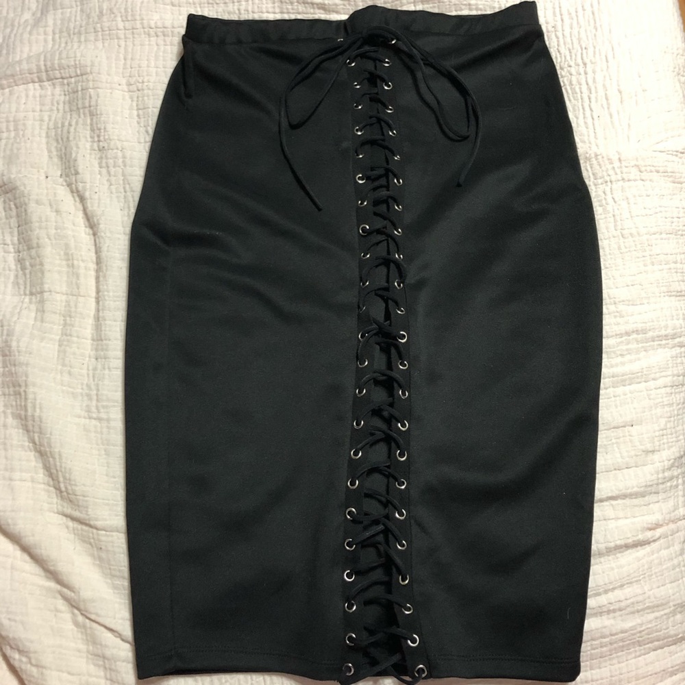 Black, lace up pencil skirt